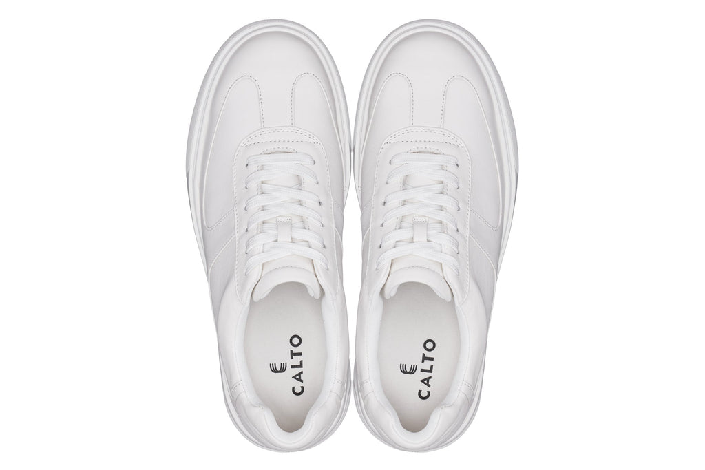 CALTO - J2201 - 2.6 Inches Taller (White/White Sole) - Lightweight Nappa Sneakers