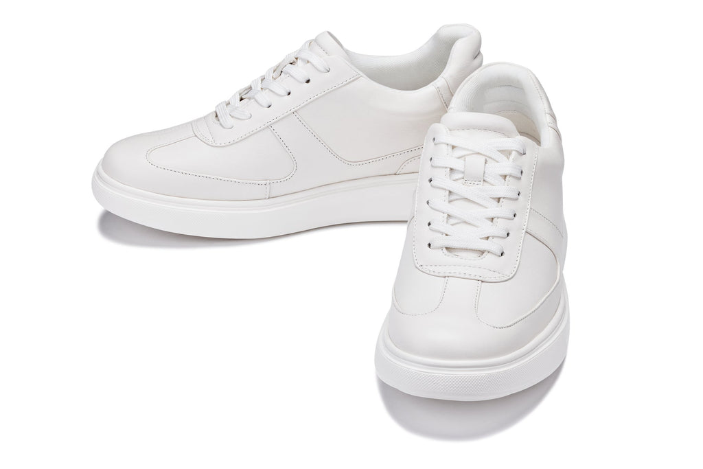 CALTO - J2201 - 2.6 Inches Taller (White/White Sole) - Lightweight Nappa Sneakers