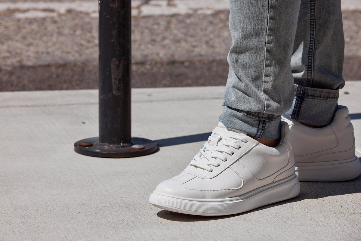 CALTO - J2201 - 2.6 Inches Taller (White/White Sole) - Lightweight Nappa Sneakers