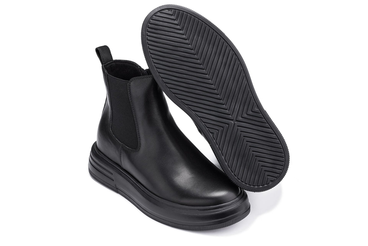 CALTO - J24810 - 3 Inches Taller (Noir) - Lightweight Smooth Nappa Chelsea Zipper Boots