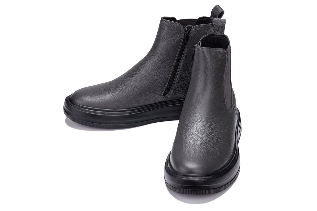 CALTO - J24811 - 3 Inches Taller (Grey Slate) - Lightweight Pebble Nappa Chelsea Zipper Boots