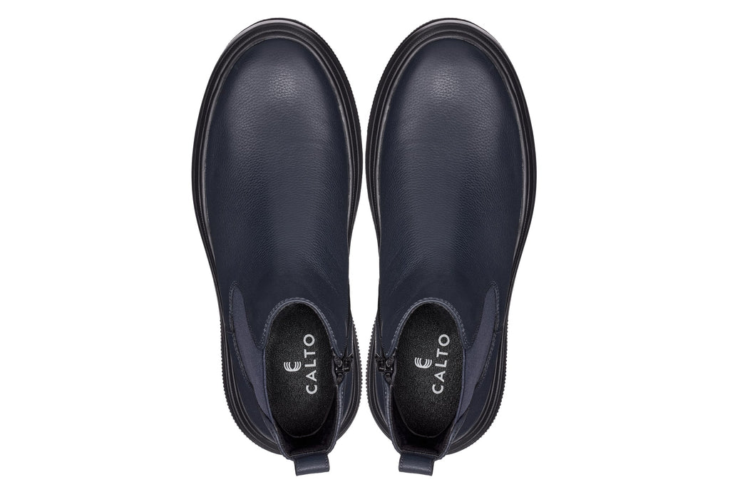 CALTO - J24812 - 3 Inches Taller (Ultramarine Blue) - Lightweight Pebble Nappa Chelsea Zipper Boots