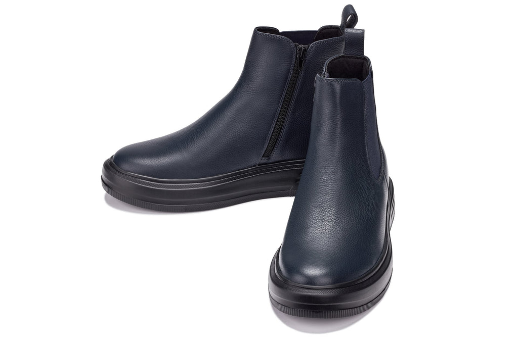 CALTO - J24812 - 3 Inches Taller (Ultramarine Blue) - Lightweight Pebble Nappa Chelsea Zipper Boots