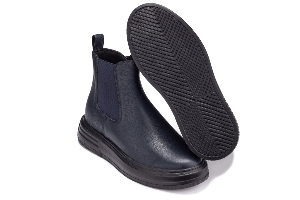 CALTO - J24812 - 3 Inches Taller (Ultramarine Blue) - Lightweight Pebble Nappa Chelsea Zipper Boots