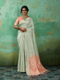 Vibrant Rama Green linen cotton saree with matching blouse piece