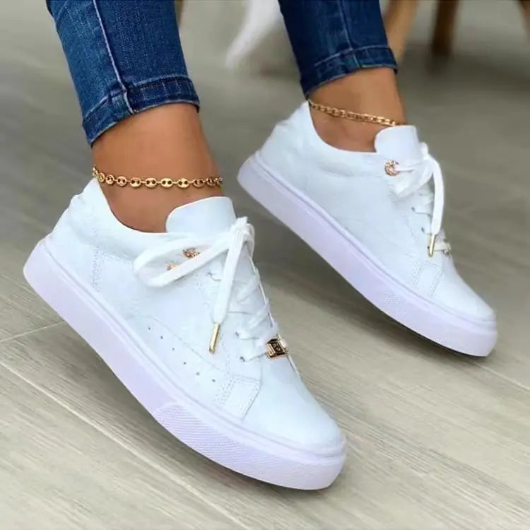 Women's Casual Lace-Up Sneakers with Textured Finish - Image 6
