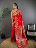 Joban Fashion Meenakari Red Woven Soft Silk Saree
