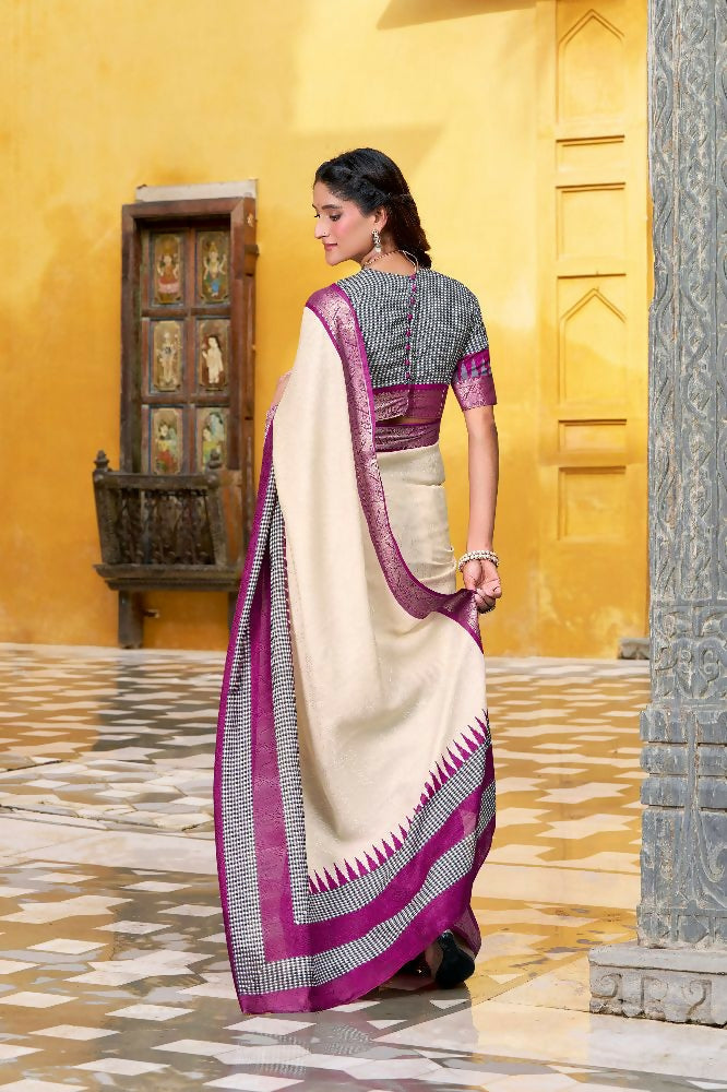 PR Fashion Owt Poly Cotton Printed With Zari Weaving Work Saree