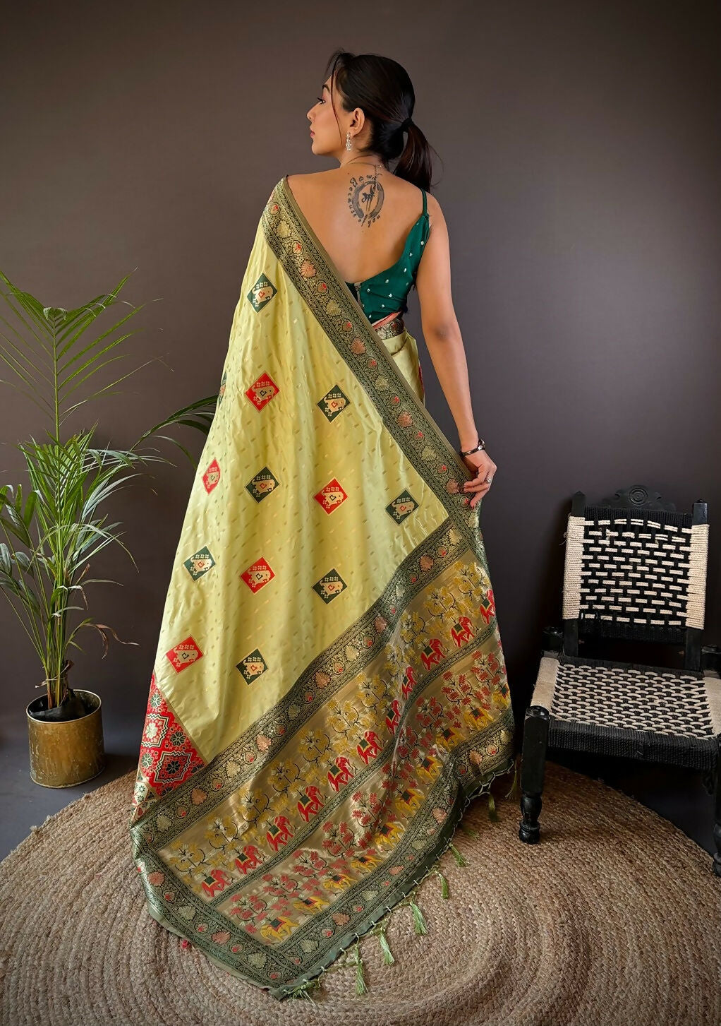 Light Green Banarasi Silk Saree with Small Butti Design