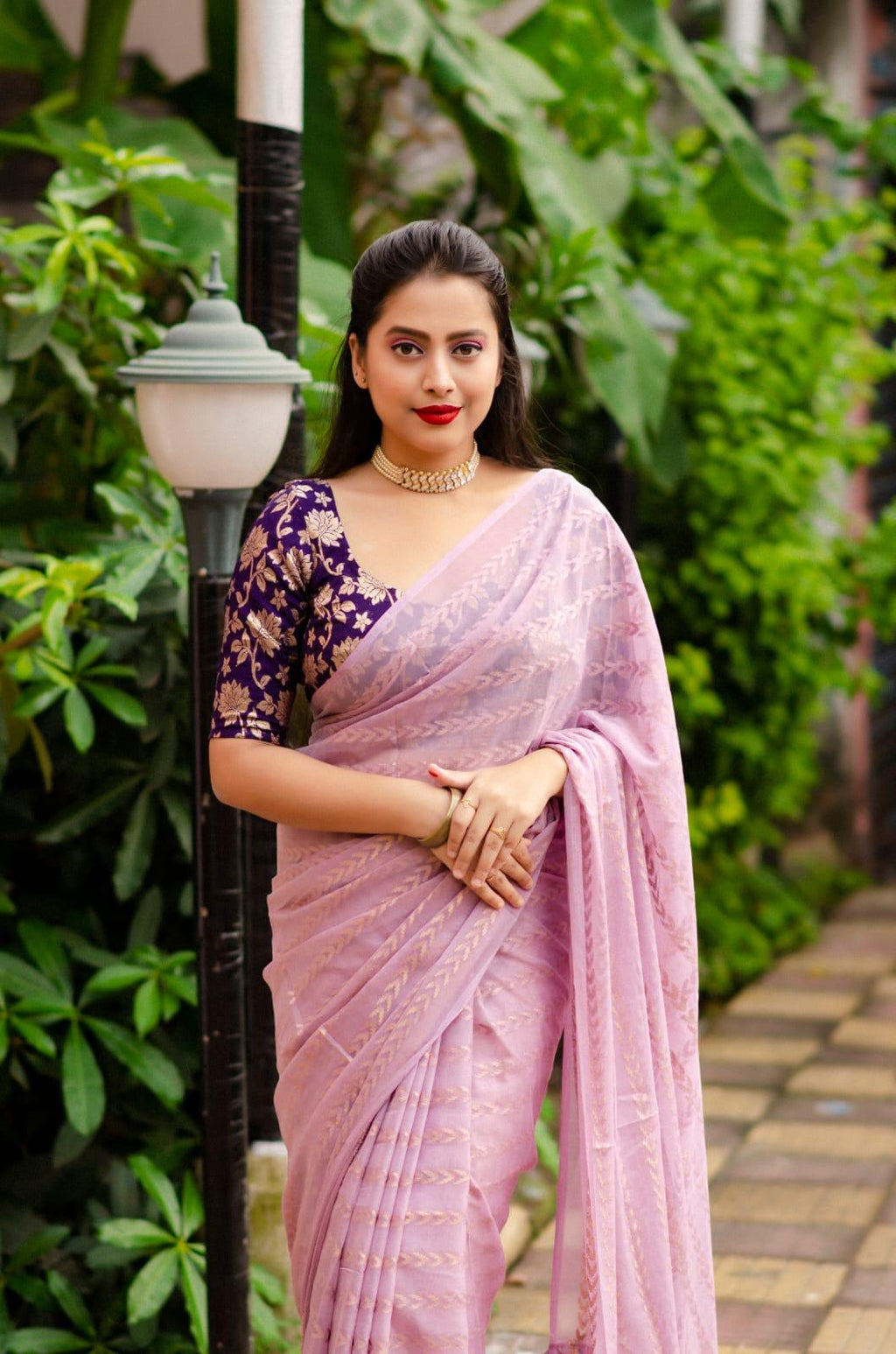 Onion Poly Crepe Tie and Dye Saree with Unstitched Blouse