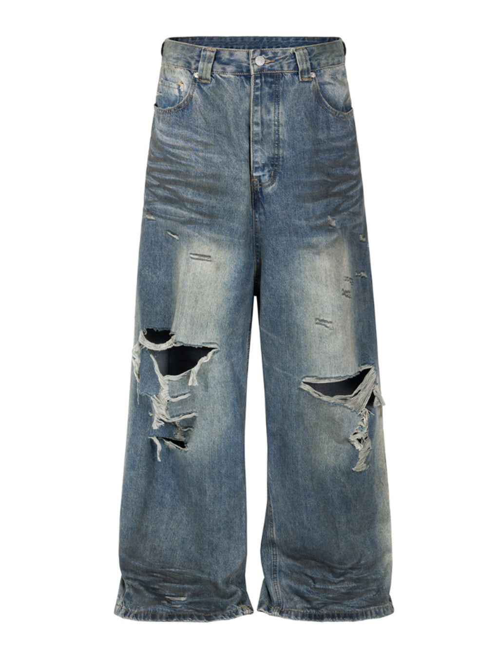 Wideboy Destroyed Denim Jeans in Dirt Wash Blue
