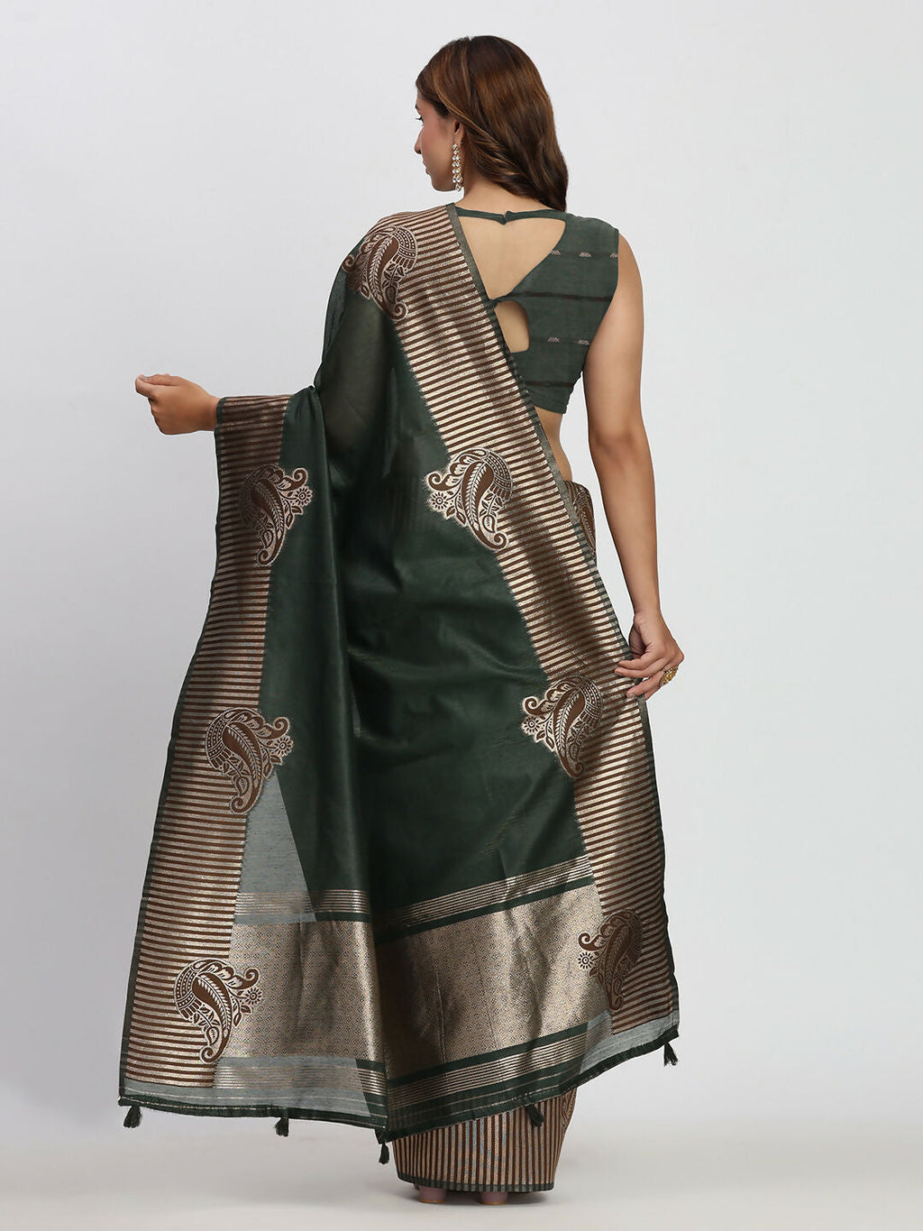 Shree Shyam Fashion Linen Cotton Dark Green Saree