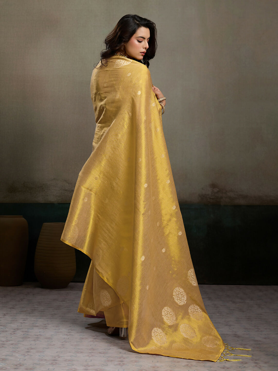 Beige Tissue Silk Saree with Matching Blouse Elegant Draping
