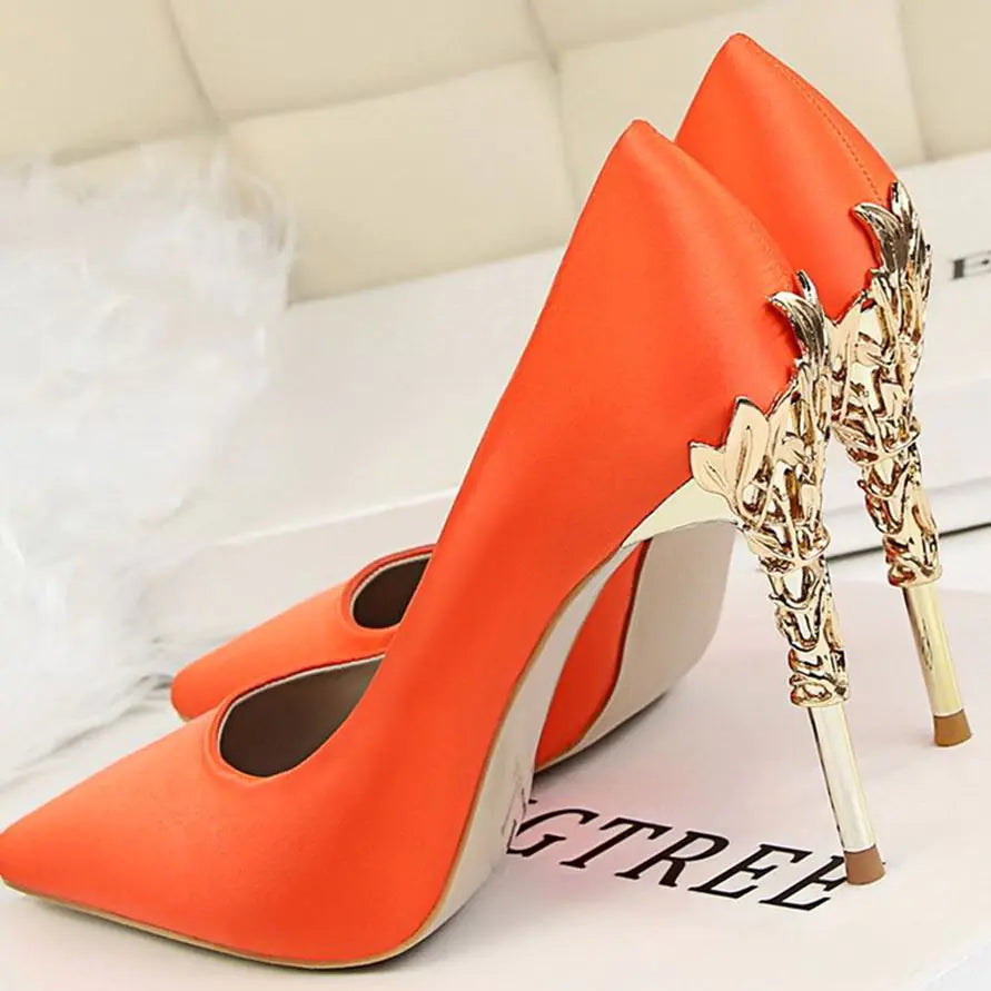 Women's White Satin Pointed High Heels - Elegant