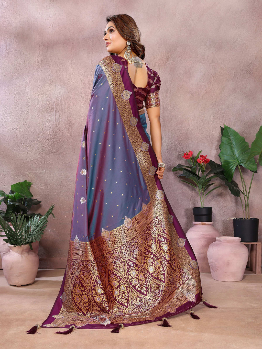 Purple Silk Saree with Elegant Traditional Weaving