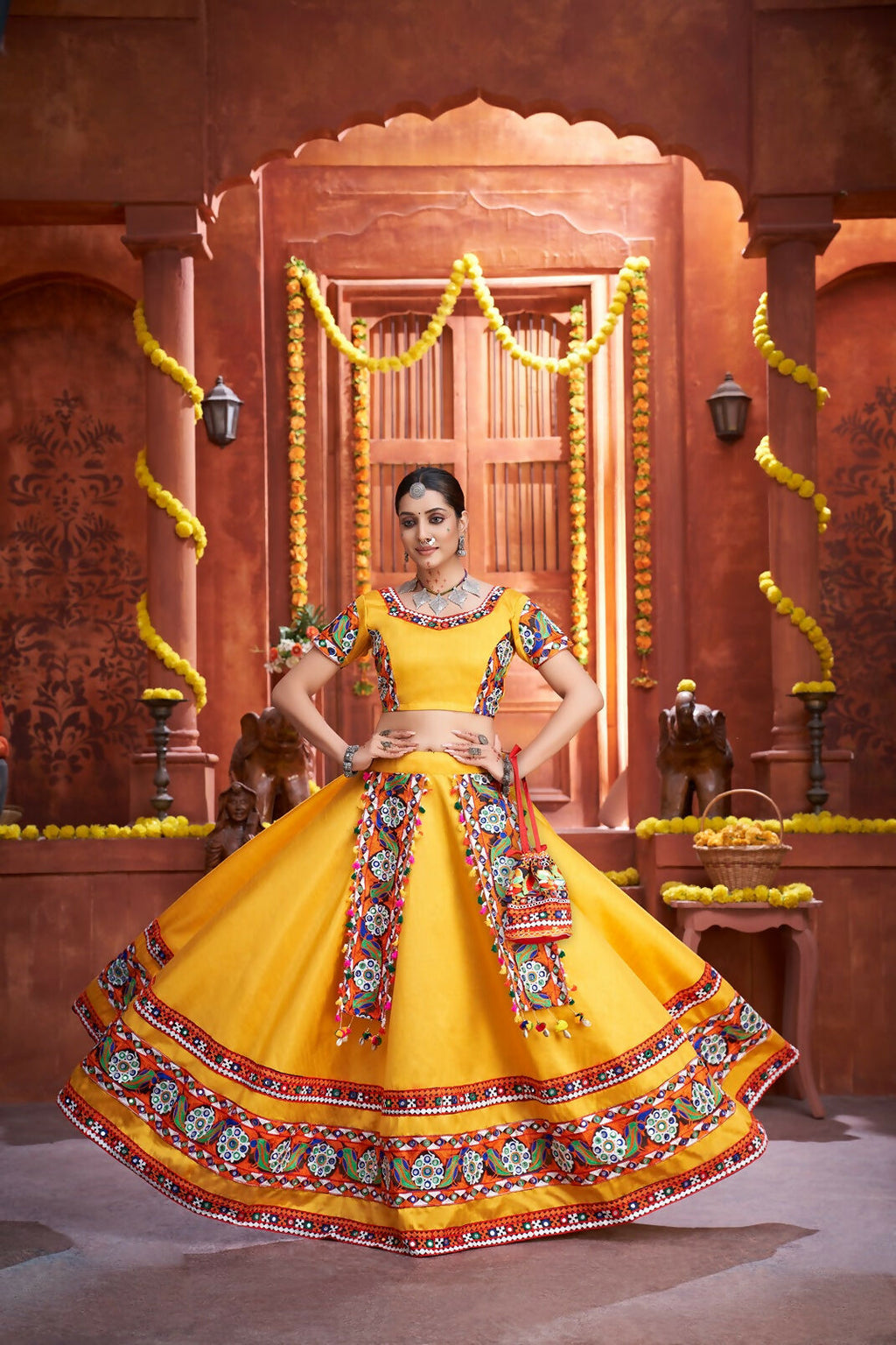 Yellow Art Silk Designer Lehenga Choli for Navratri Festival