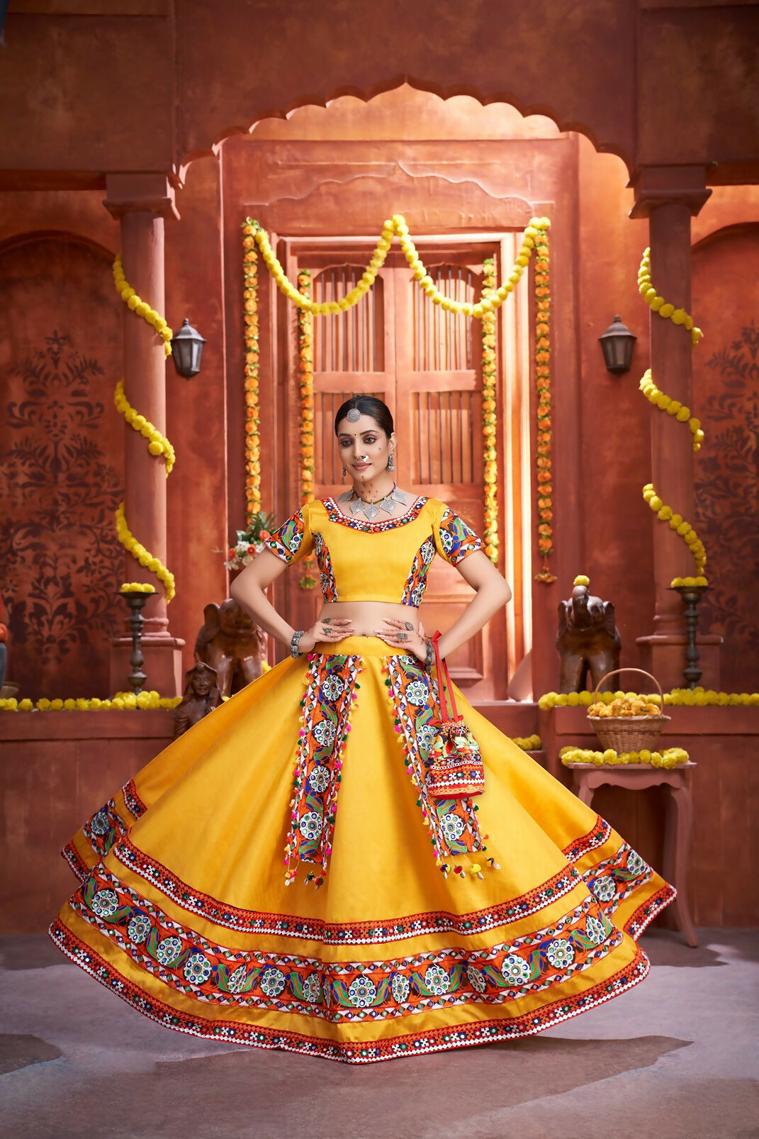 Yellow Art Silk Designer Lehenga Choli for Navratri Festival