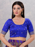 Royal-Blue silk blouse in a minimalist, non-embroidered style