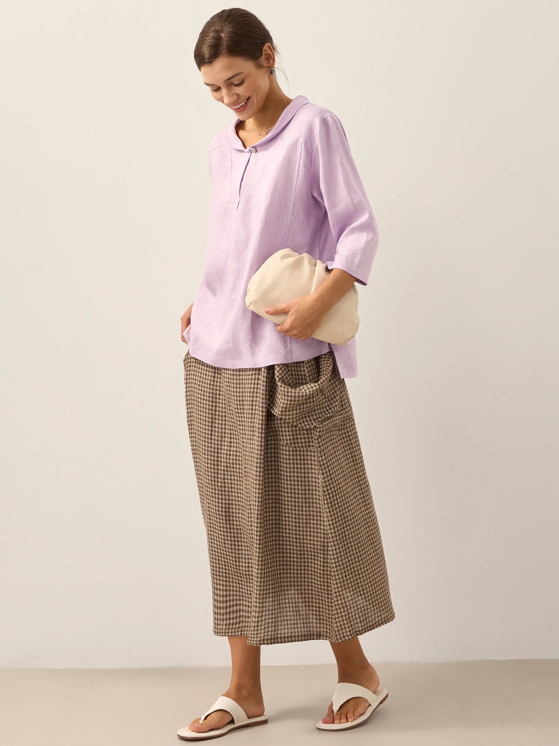 Jade Linen V-Neck Half Sleeve Top