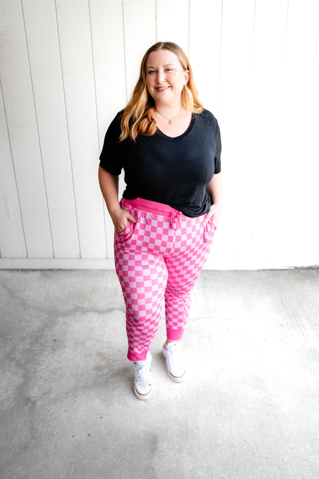 Women's Pink Check Bamboo Joggers Ultra-Soft Loungewear - Image 7