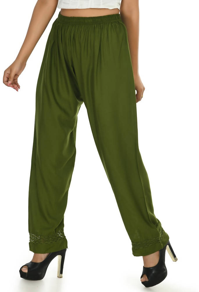 Mehndi Green Straight Palazzo Pants in Rayon Cotton