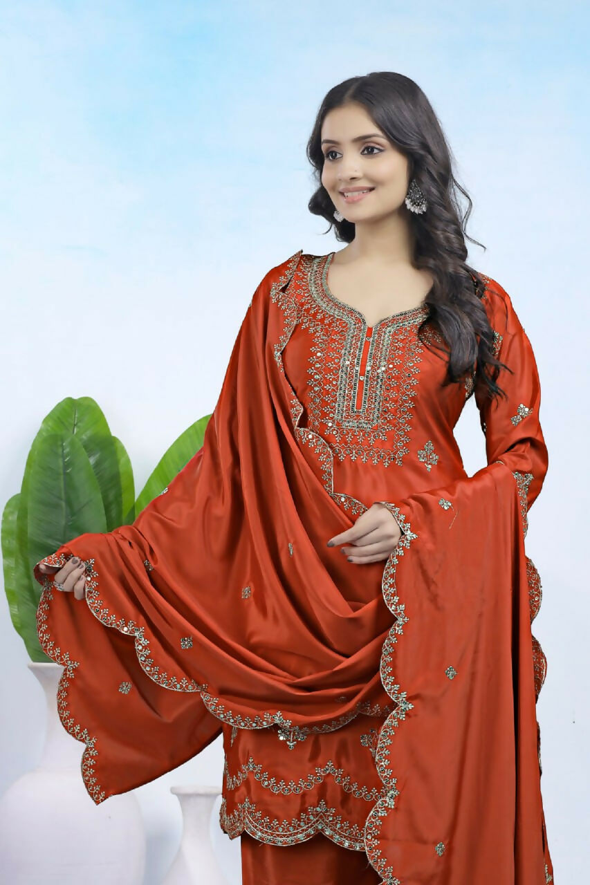 Maroon Crepe Embroidered Sharara Set - Elegant Ethnic Wear