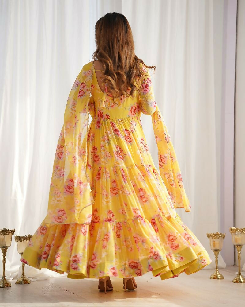 Yellow Georgette Kurta Set with Intricate Sequence Embroidery