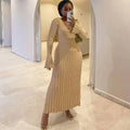 Women's V-Neck Long Sleeve Ribbed Knitted Maxi Dress - Image 18
