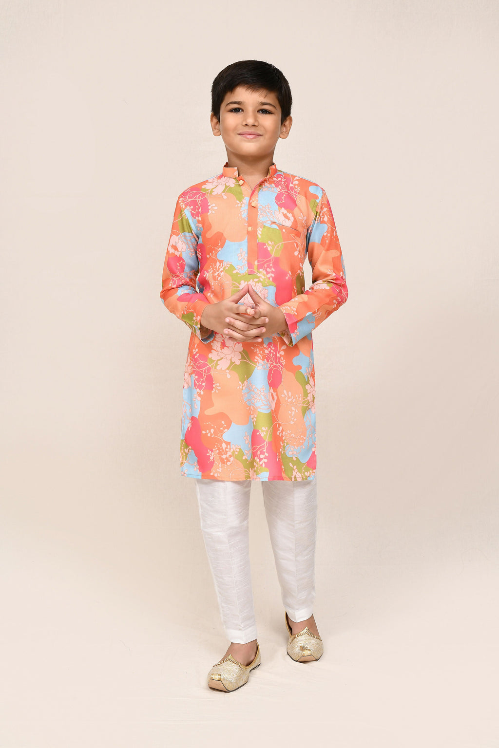 Multicolor Linen Cotton Kurta Set with Straight Fit Pants