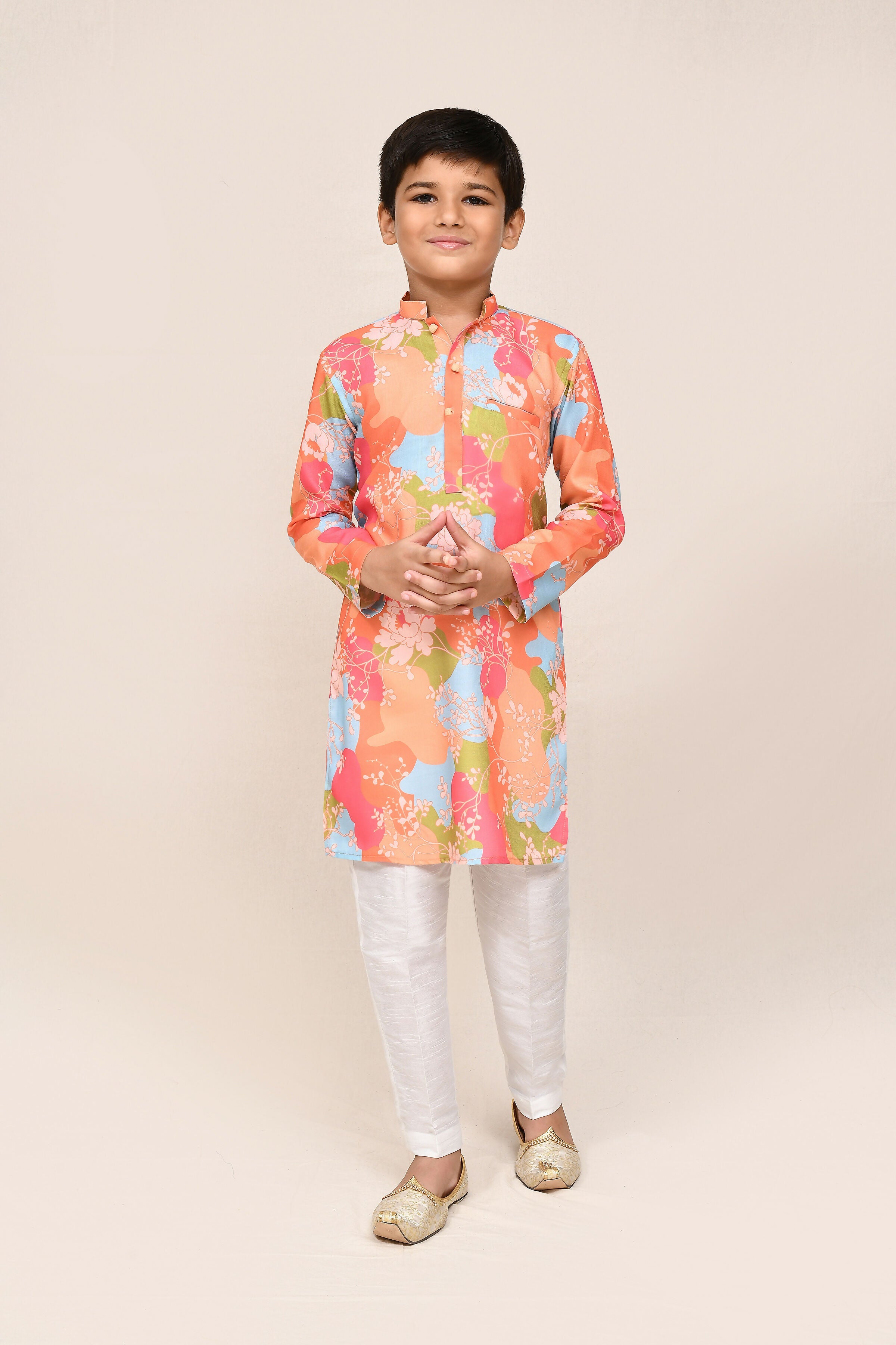 Multicolor Linen Cotton Kurta Set with Straight Fit Pants