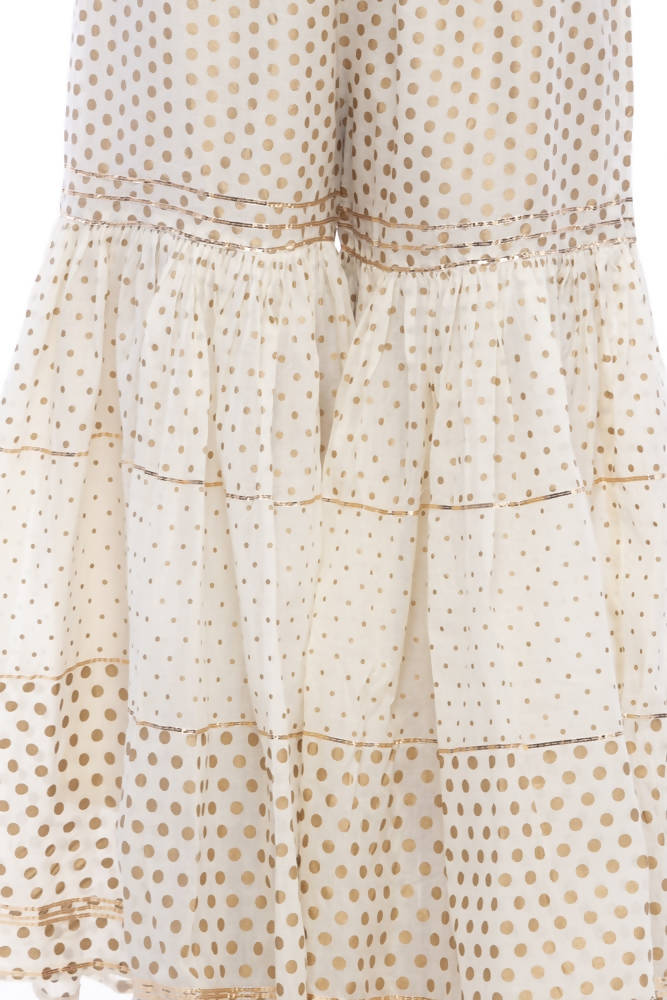 Off White Cotton Sharara Pants with Gold Print and Gota Detail
