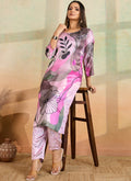Baby Pink Printed Cotton Rayon Kurta Pant Set for Toddlers