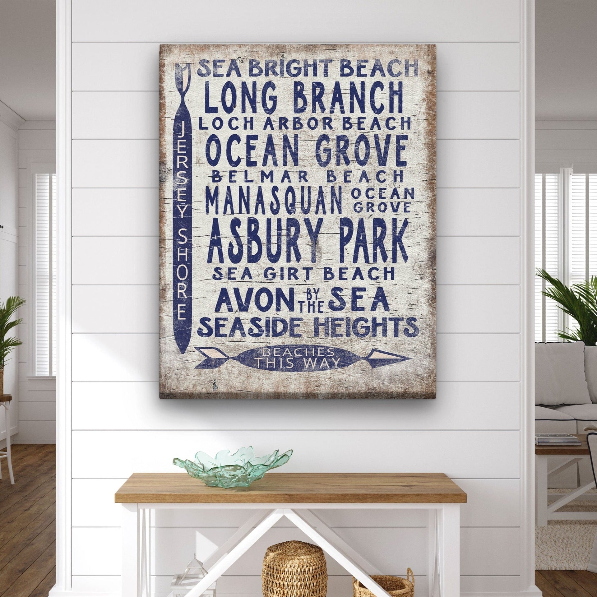 Vintage Jersey Shore Beach Directional Sign Wall Art