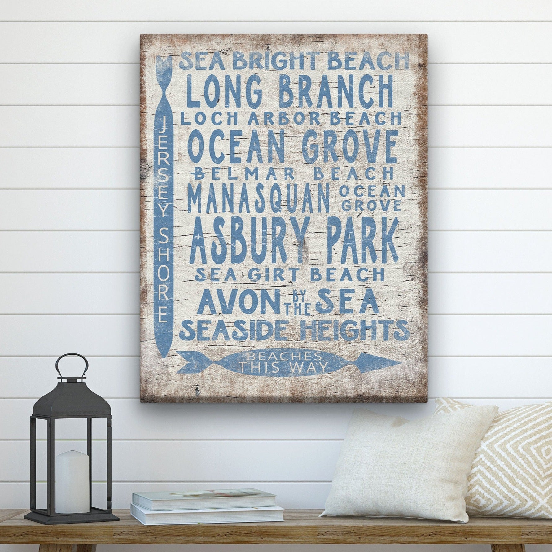 Vintage Jersey Shore Beach Directional Sign Wall Art
