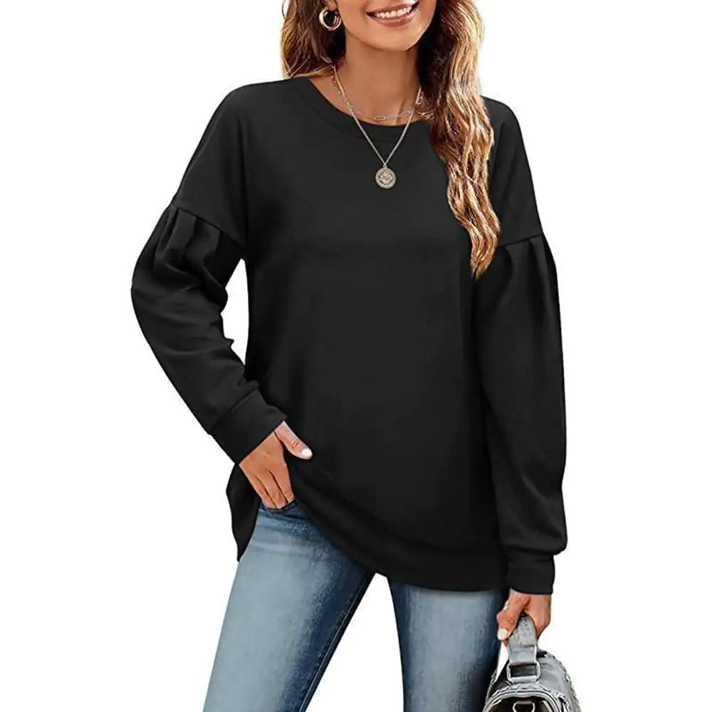 Women's Solid Color Sweatshirt - Cozy Round Neck