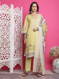 Jyoti Fashion Women's Lemon Yellow Cotton Floral Digital Print with Resham Thread Work Kurta with Trouser & Dupatta