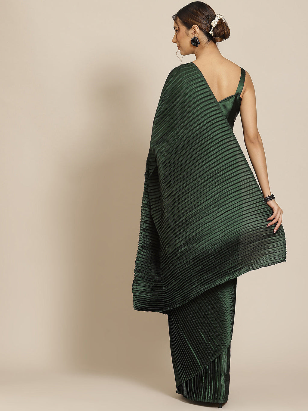 Jyoti Fashion Women's Green Satin Platted Work Designer Saree with Blouse