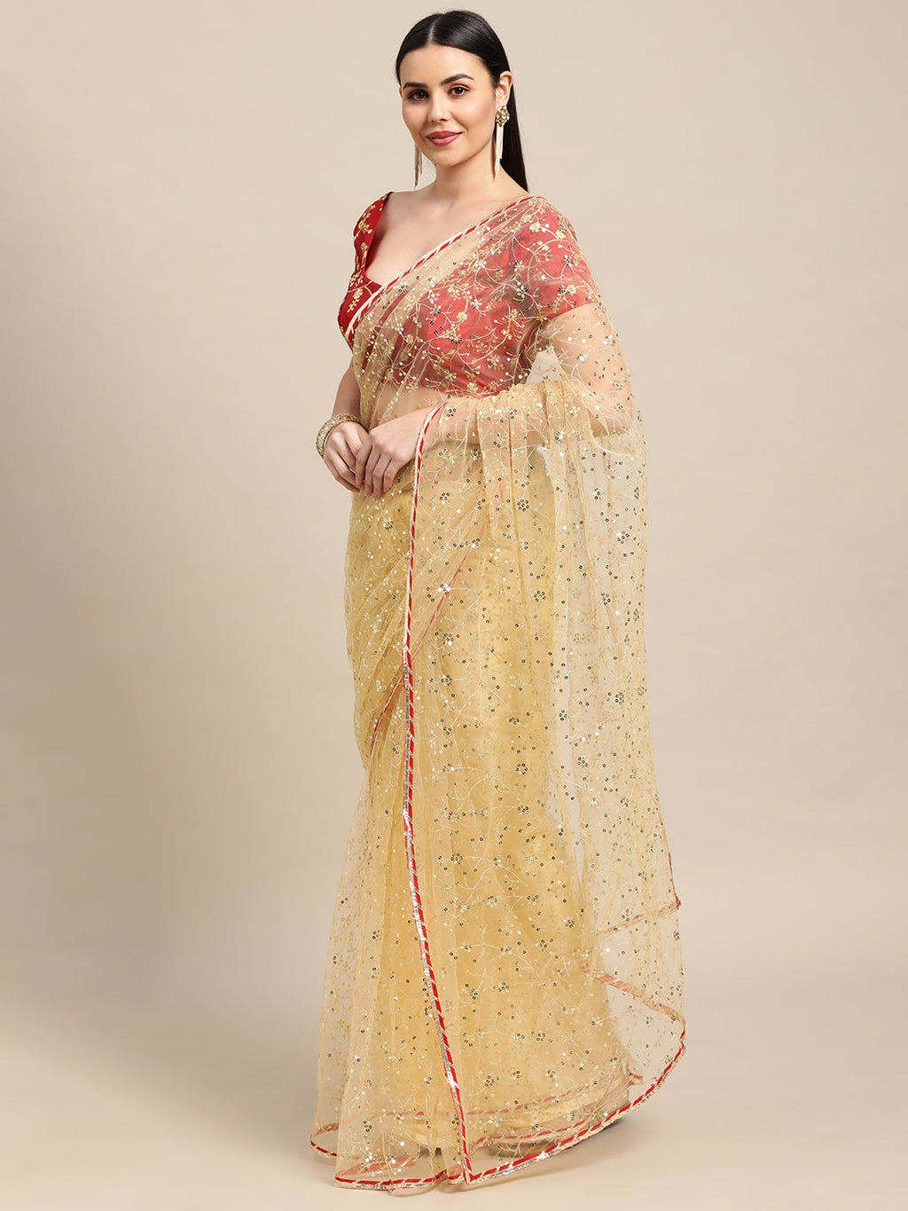 White Net Embroidered Saree with Designer Blouse for Weddings