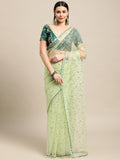 Green net embroidered designer saree with matching blouse
