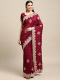 Regal purple silk blend designer saree featuring intricate embroidery and matching blouse