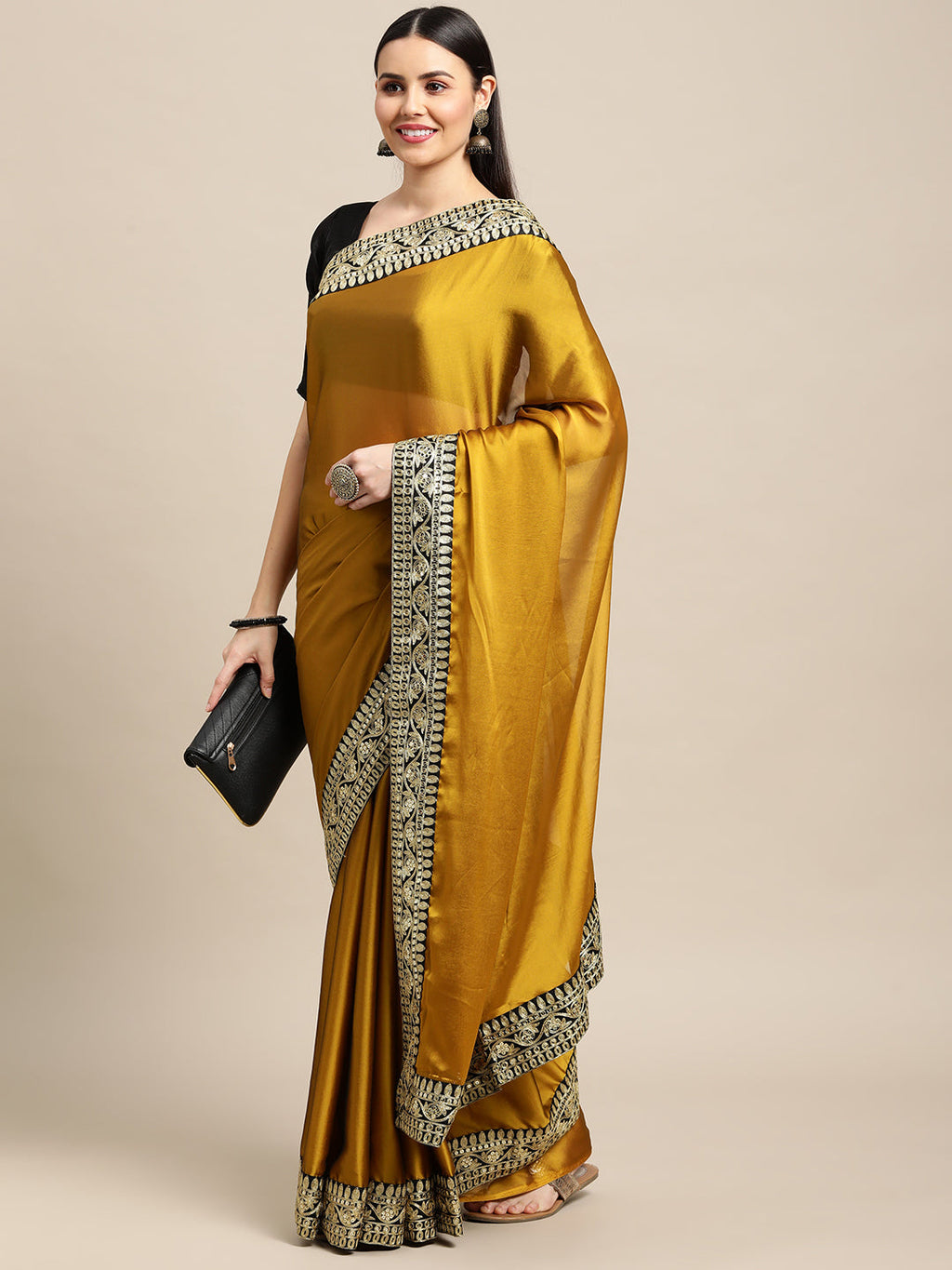 Women's Yellow Rangoli Silk Embroidered Saree with Blouse Piece