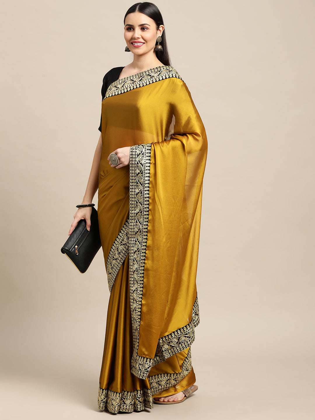Women's Yellow Rangoli Silk Embroidered Saree with Blouse Piece