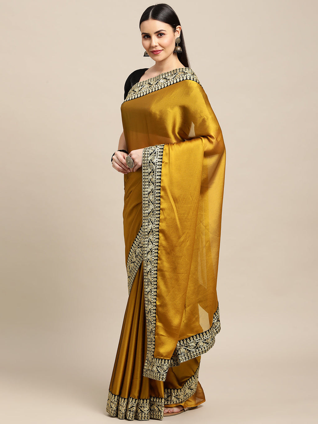 Women's Yellow Rangoli Silk Embroidered Saree with Blouse Piece