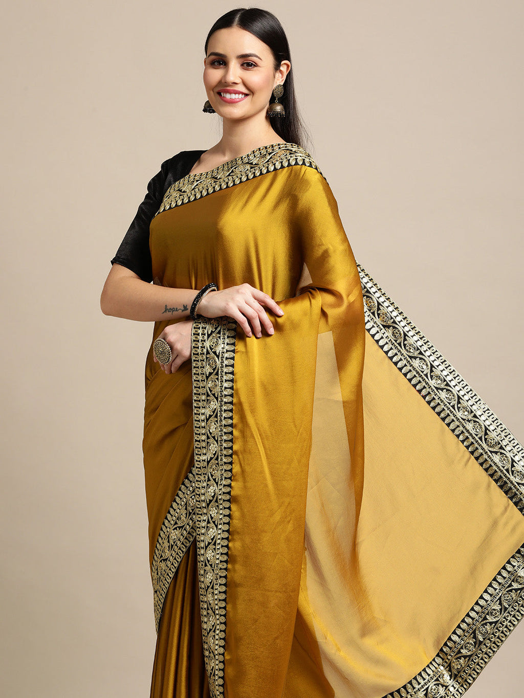Women's Yellow Rangoli Silk Embroidered Saree with Blouse Piece