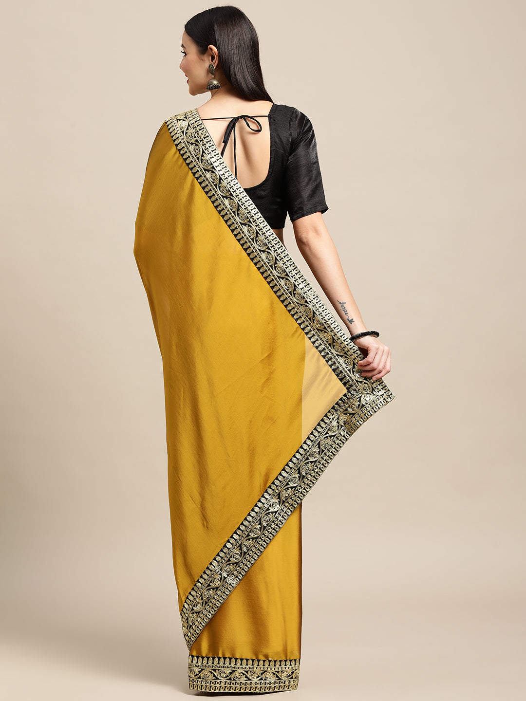 Women's Yellow Rangoli Silk Embroidered Saree with Blouse Piece