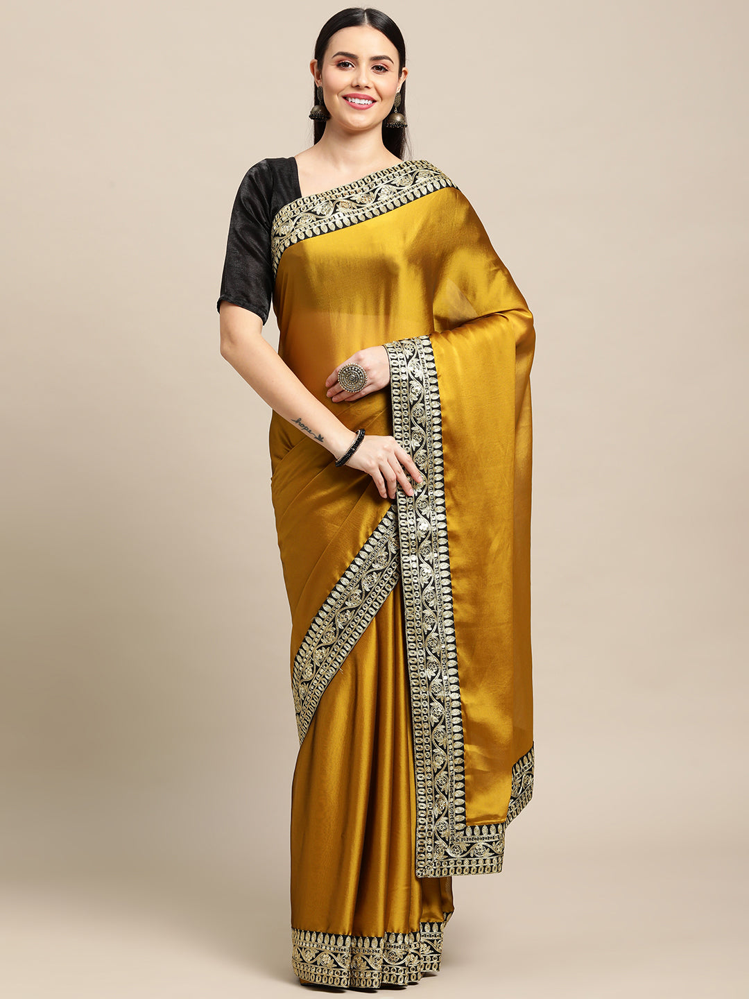 Beautiful yellow Rangoli silk saree with intricate embroidery and matching blouse