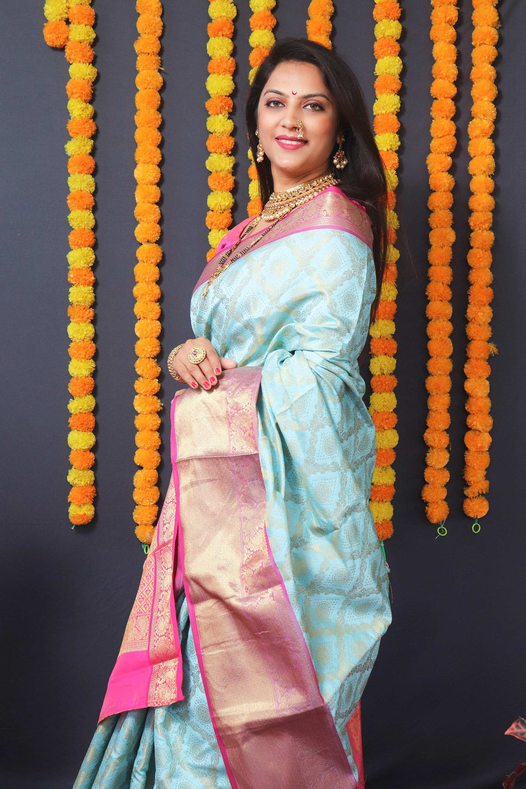 Sky Blue Kanchipuram Silk Saree with Zari Woven Detail