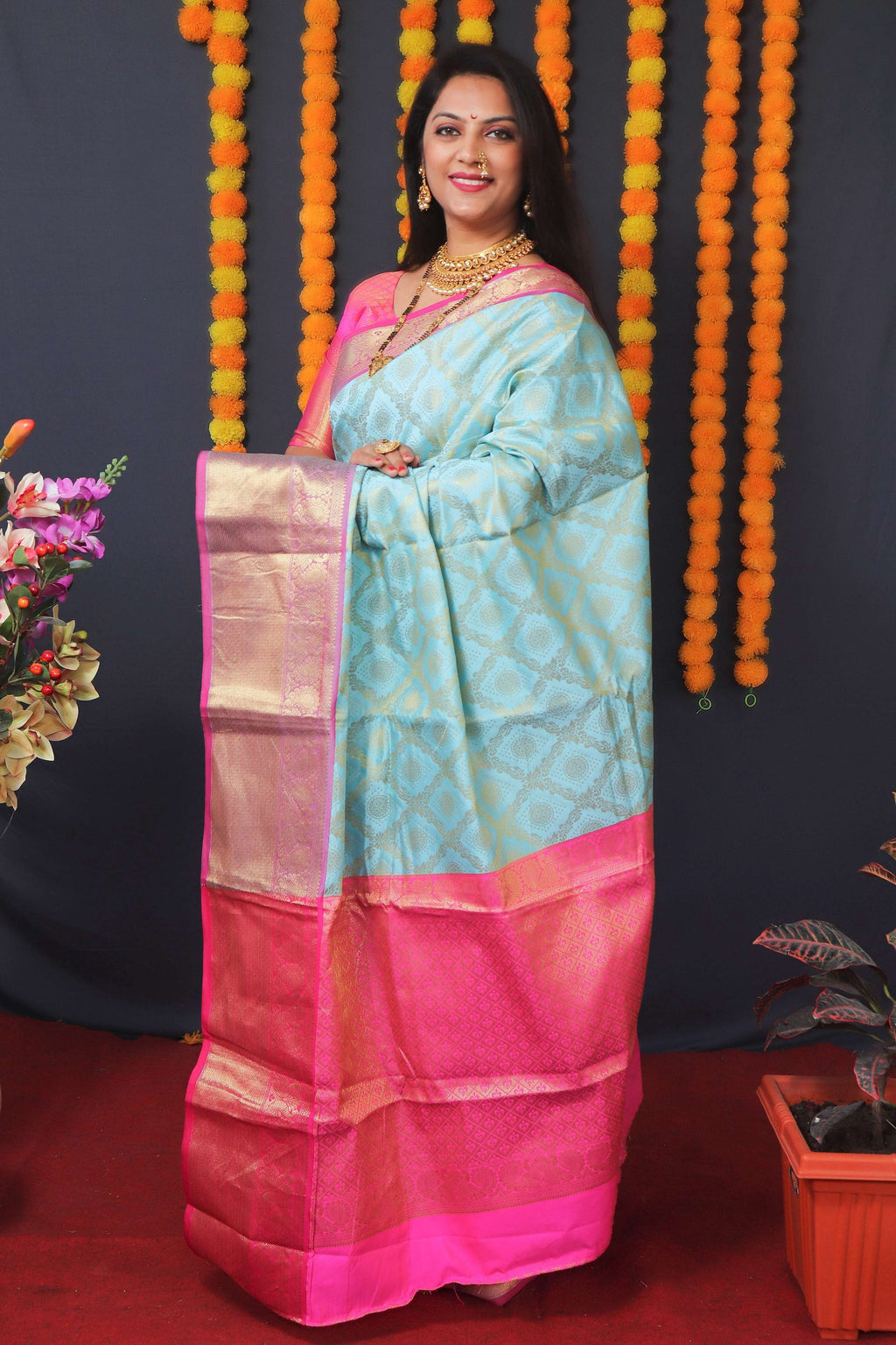 Sky Blue Kanchipuram Silk Saree with Zari Woven Detail