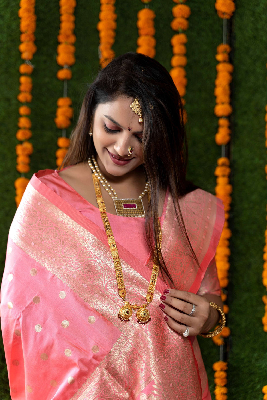 Peach Handloom Banarasi Silk Saree with Zari Woven Pattern