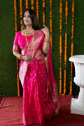 Rani Pink handloom Banarasi silk saree with Zari work and matching blouse